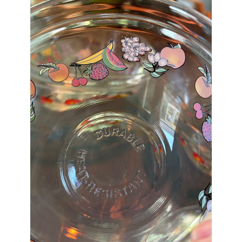 Vintage Fruit Motif Glass Nesting Mixing Bowls Set of 5 Heat Resistant Clear - Picture 5 of 12